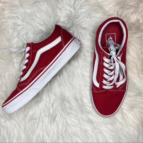 Vans Old Skool Low Top Red & White Unisex Shoes 7 - Picture 5 of 14